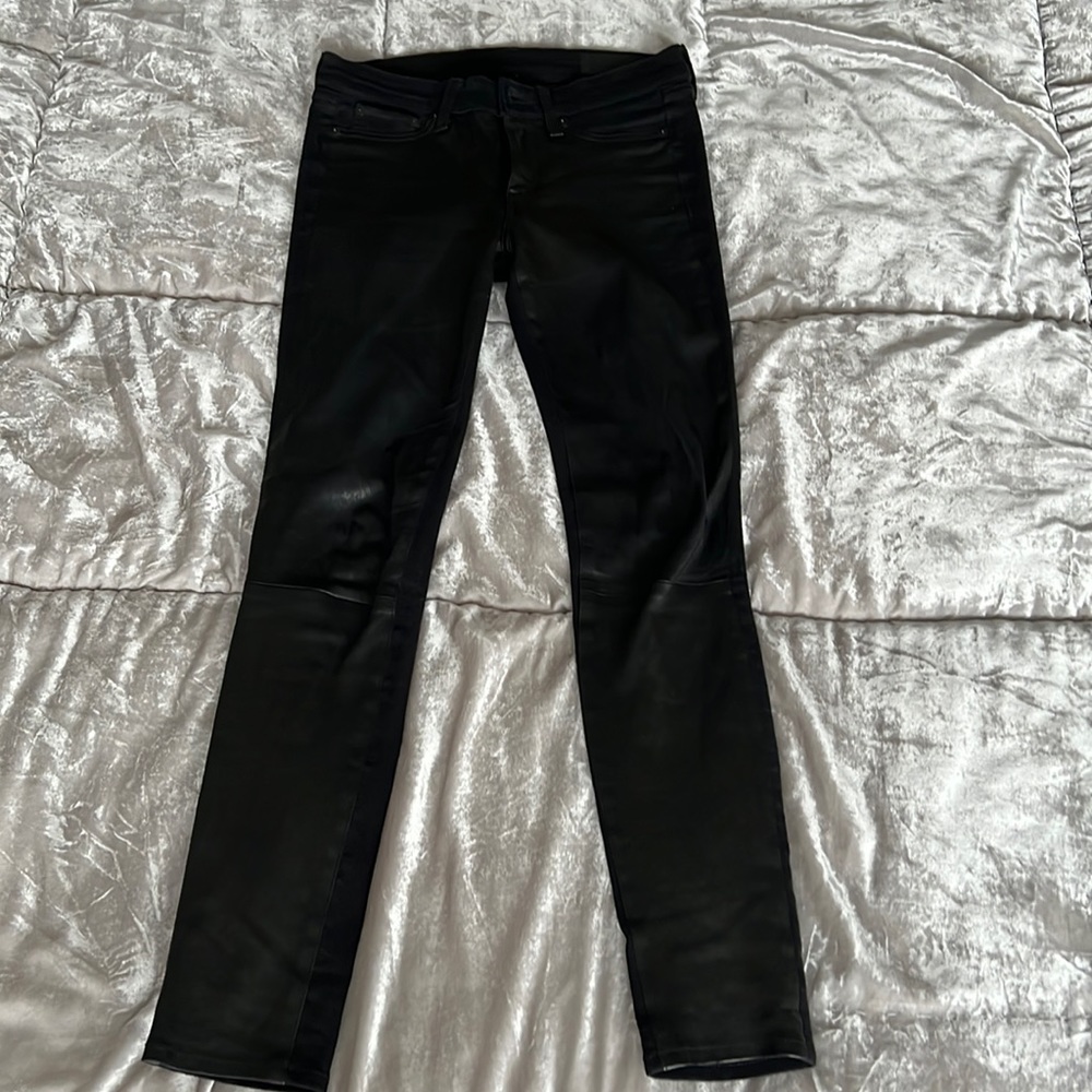 Rag & Bone black lamb skin and jean leather panel skinny pant size 25